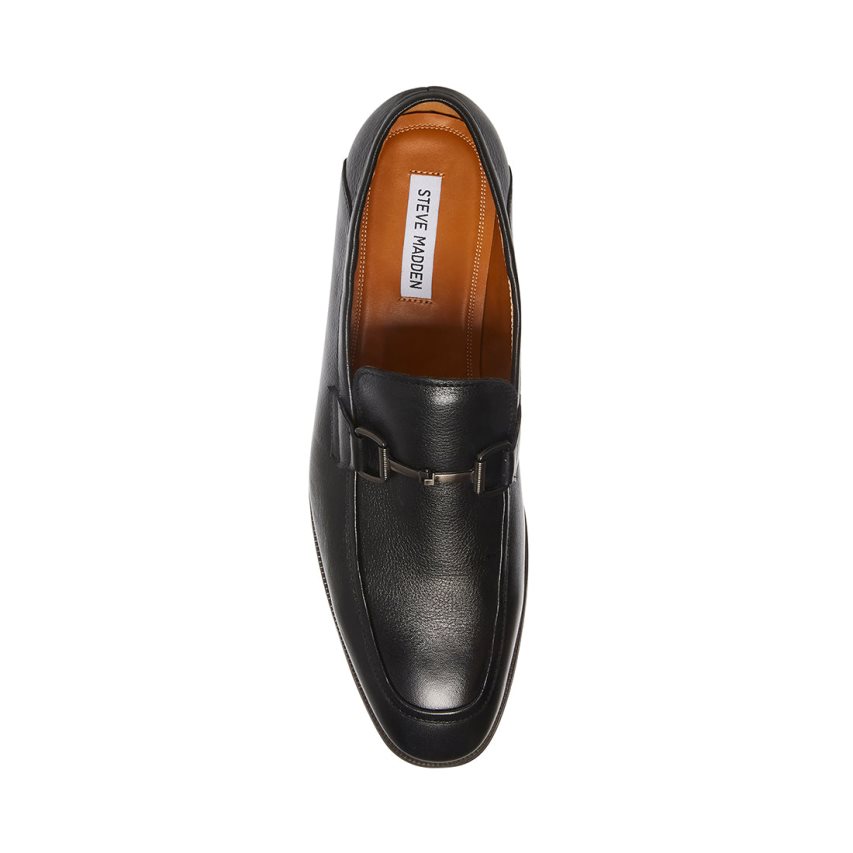 Black Steve Madden Aahron Leather Men's Loafers | PH 5279OBI